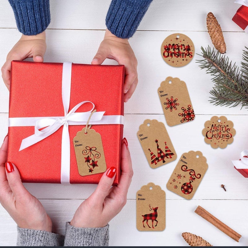 STEFORD Christmas Kraft Paper Gift Tags,120 PCS Christmas Label Gift Tags with 230 feet String - Image 4